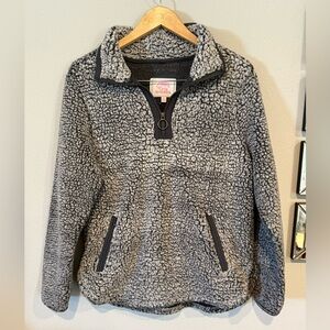 Cozy Sherpa Women's Gray Blue Faux Fleece Pullover 1/4 Zip Jacket Coat medium‎